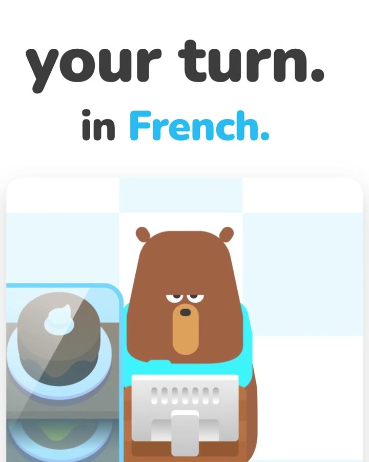 Your turn, in French: their barista waits, a close crop from Duolingo, your turn