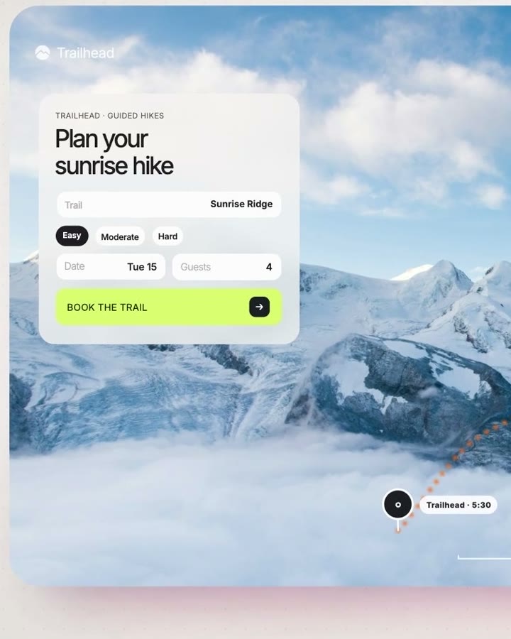 Trailhead: plan your sunrise hike, a close crop from Lovable, just say it