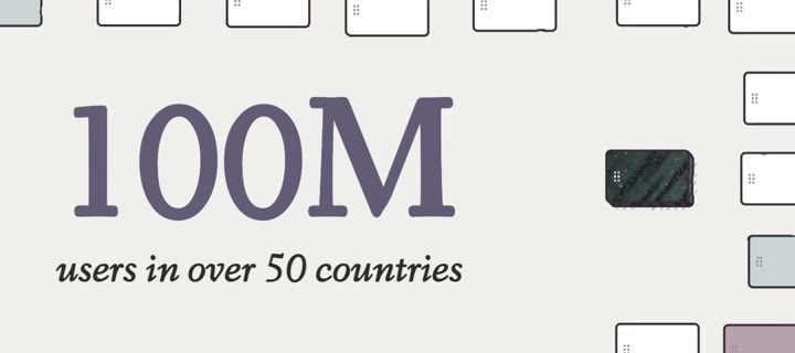 100M users in over 50 countries, a close crop from Notion, in pieces